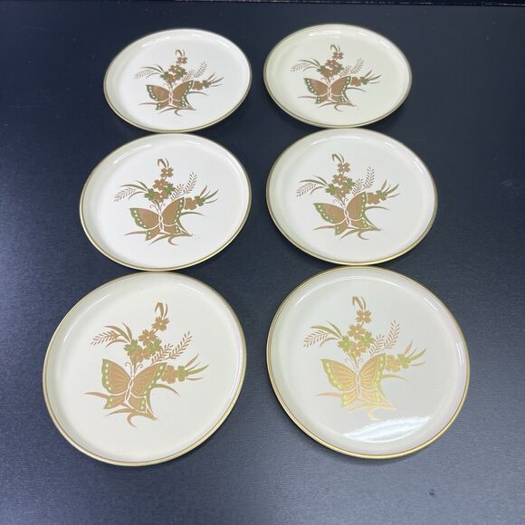 Otagiri Japan Cho-Cho Gold Vintage Butterfly Lacquerware Coaster Set - Picture 3 of 16